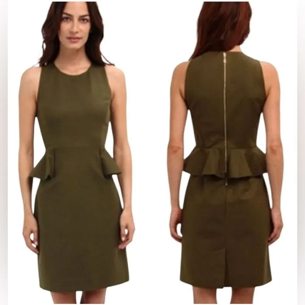 Kate Spade Olive Green Peplum Sheath Dress Havana 10. NWT